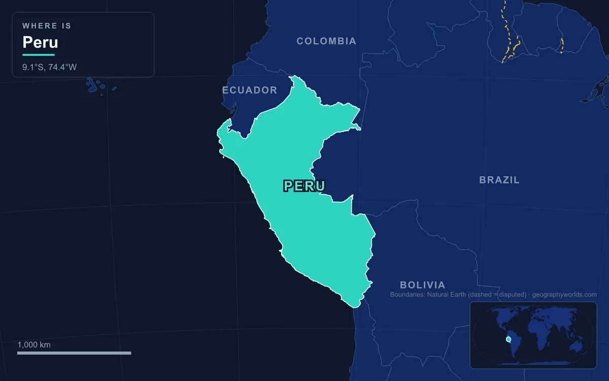 Map highlighting Peru and its neighbours