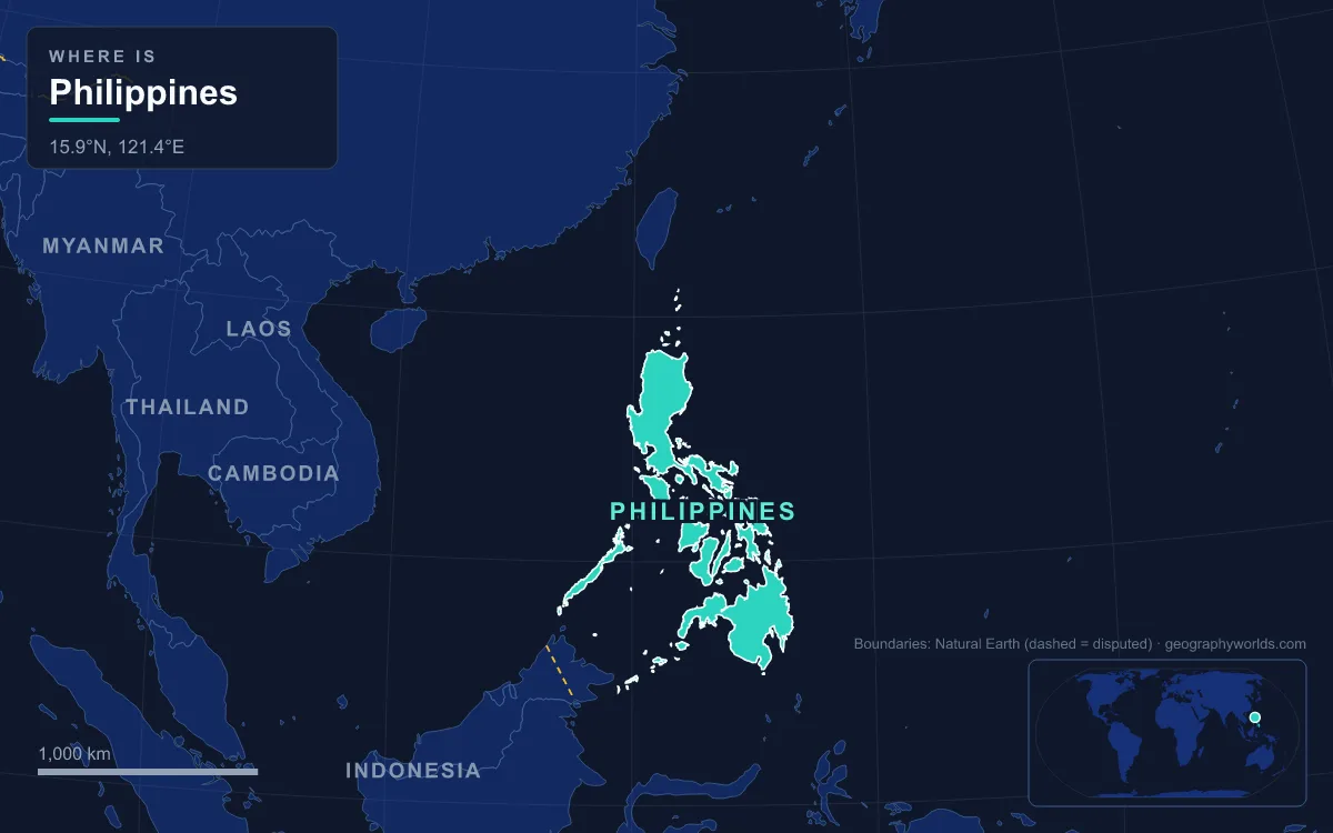 Map highlighting Philippines and its neighbours