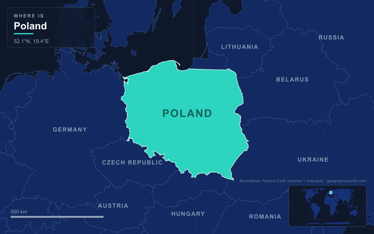 Map highlighting Poland and its neighbours