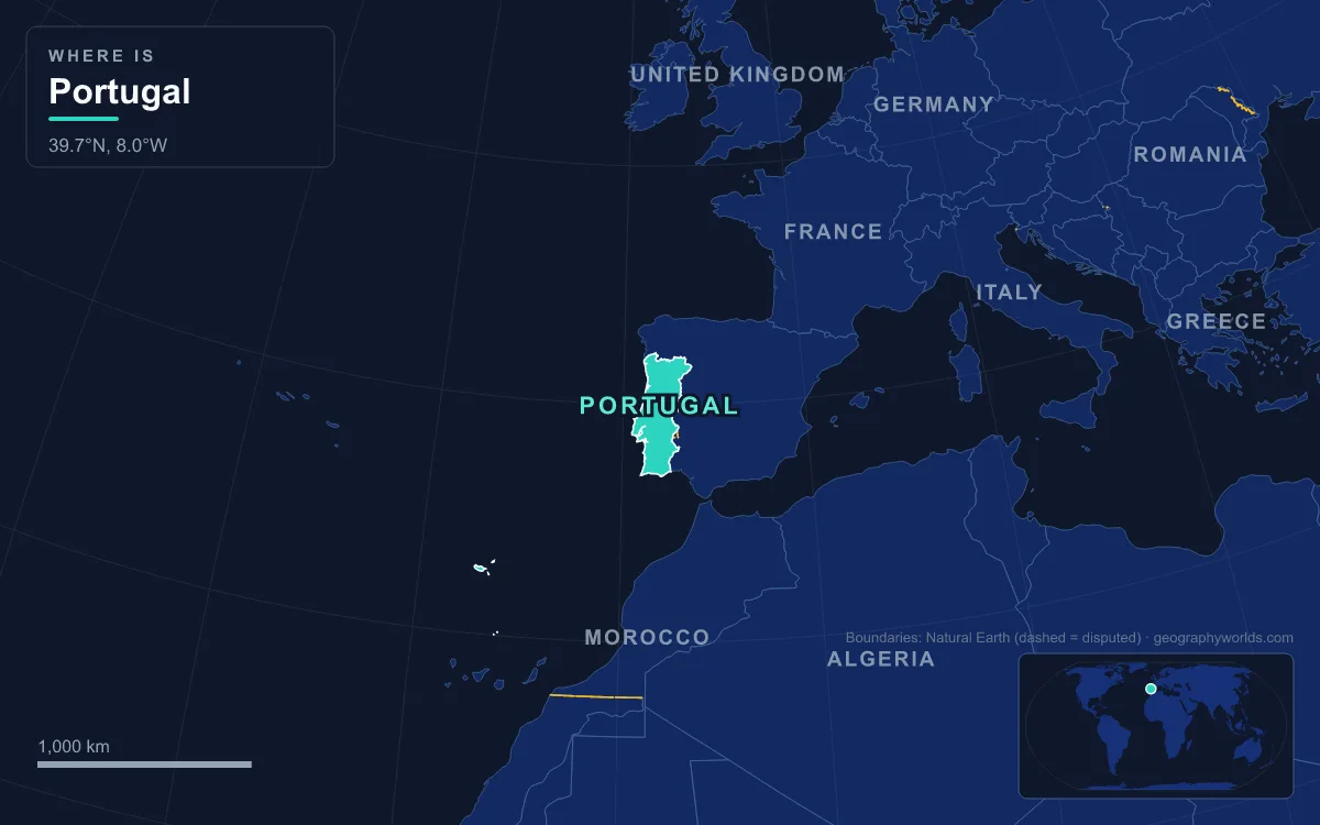 Map highlighting Portugal and its neighbours
