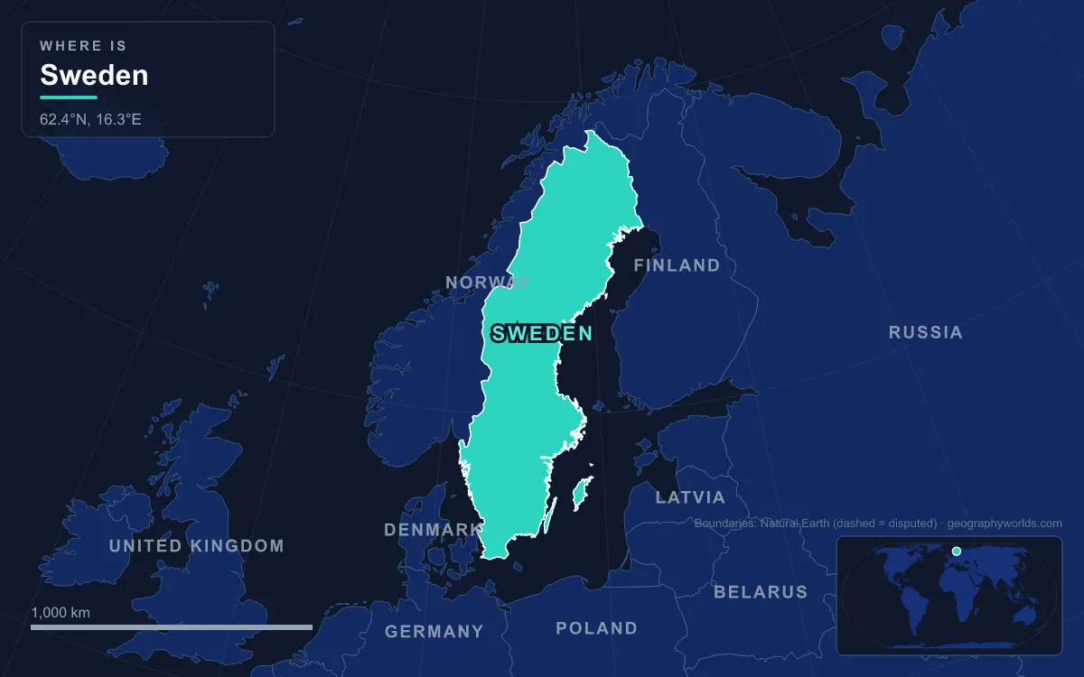Map highlighting Sweden and its neighbours