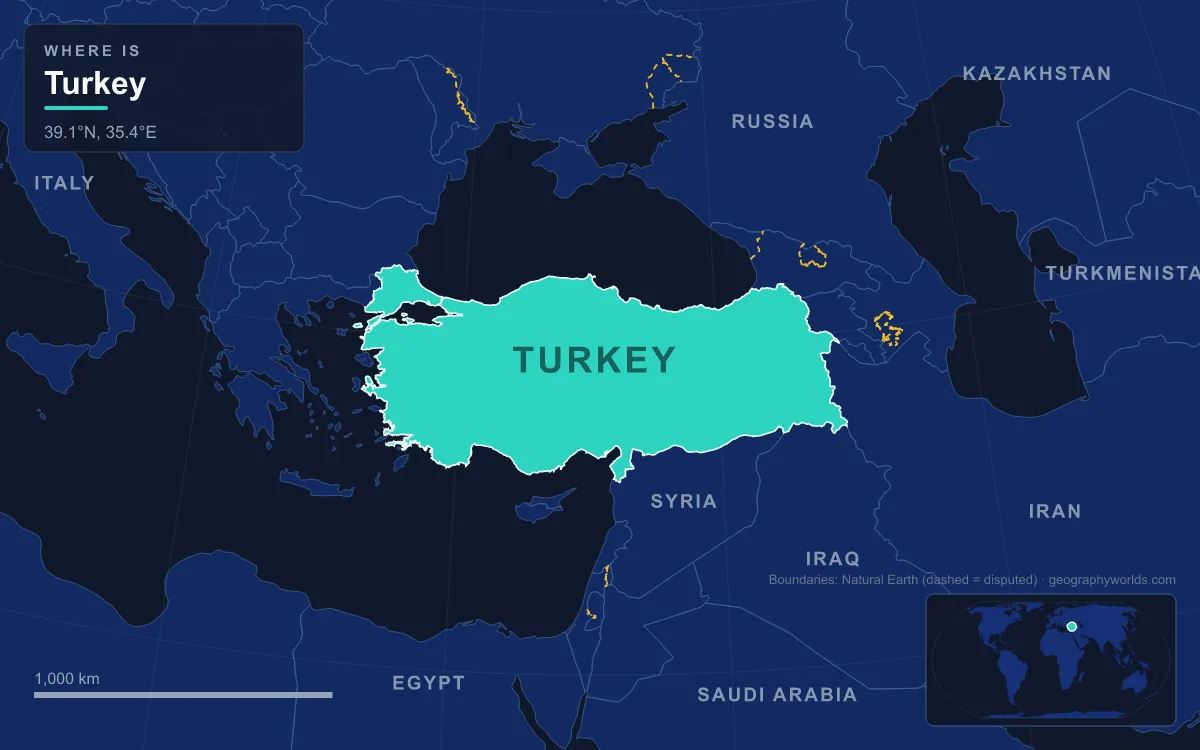 Map highlighting Turkey and its neighbours