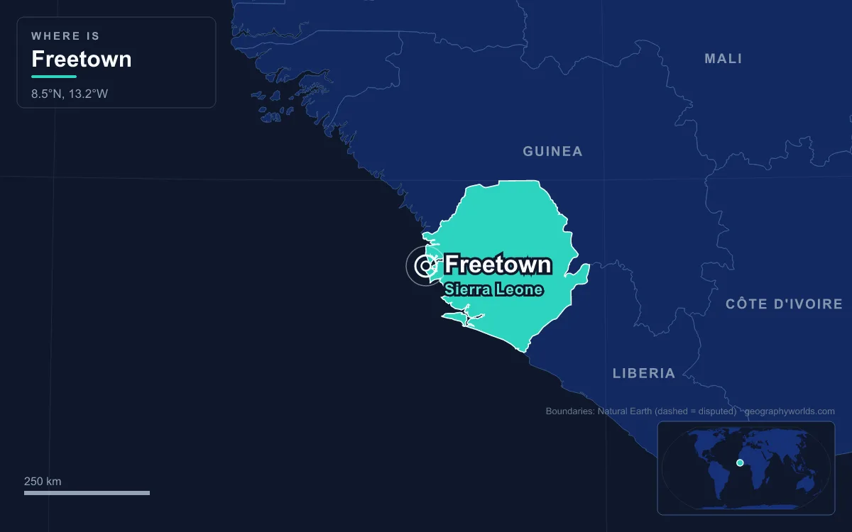 Map marking the location of Freetown