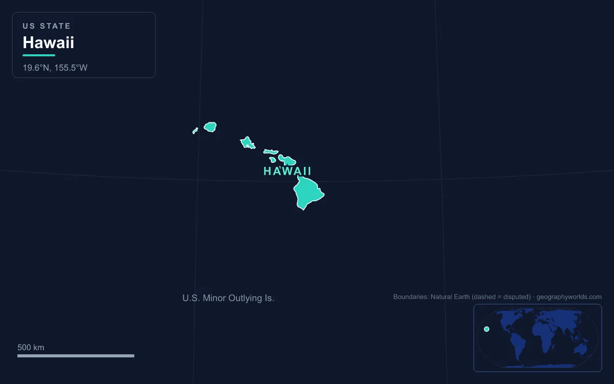 Map highlighting Hawaii and its neighbours