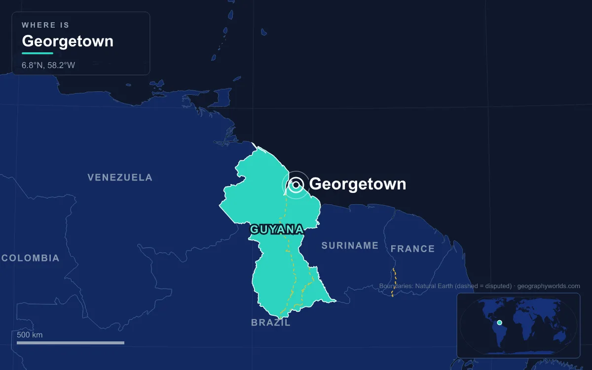 Map marking the location of Georgetown
