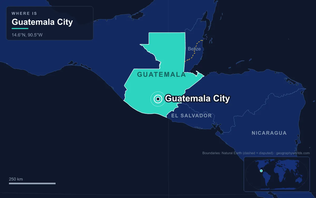 Map marking the location of Guatemala City