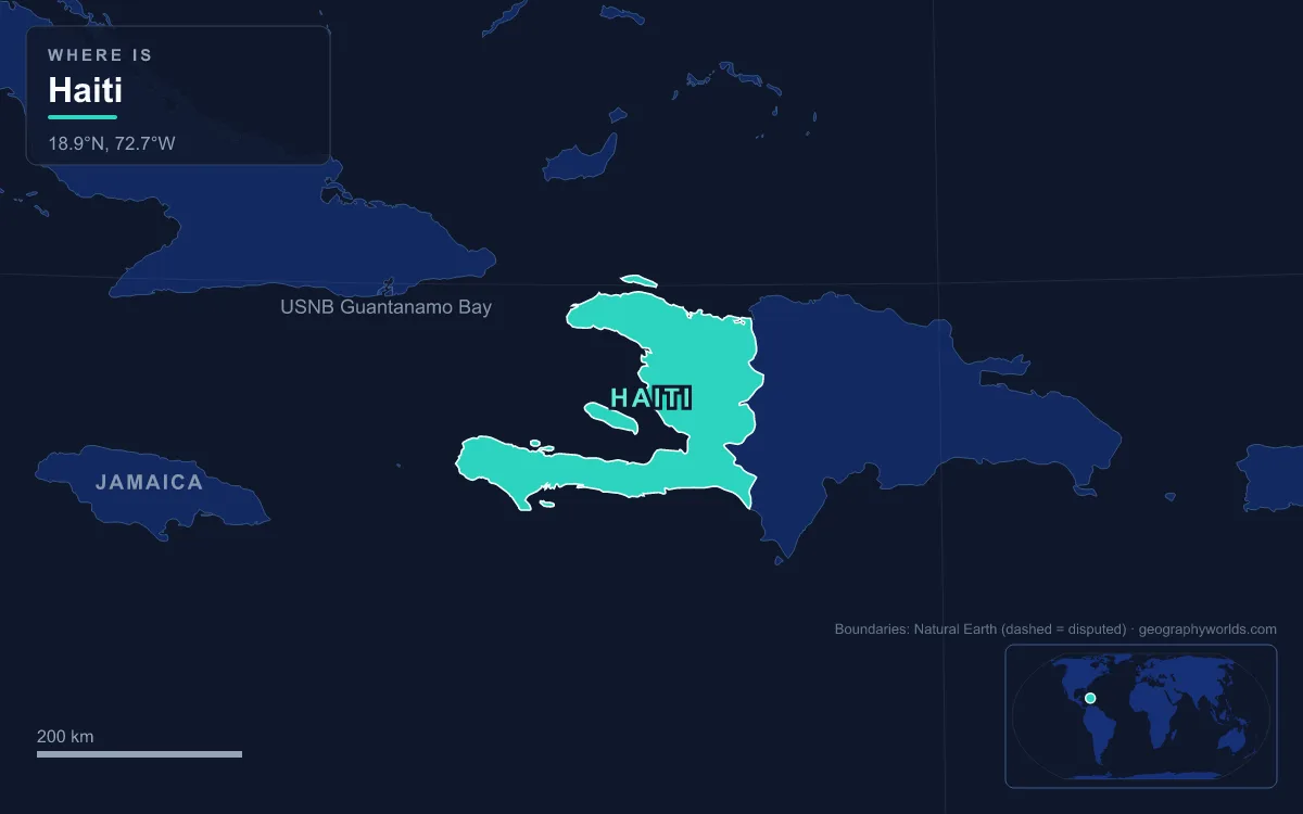 Map highlighting Haiti and its neighbours