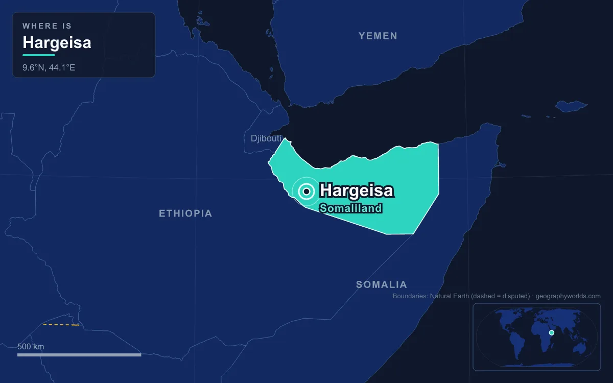 Map marking the location of Hargeisa