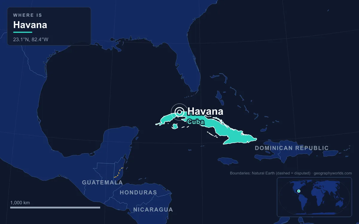 Map marking the location of Havana