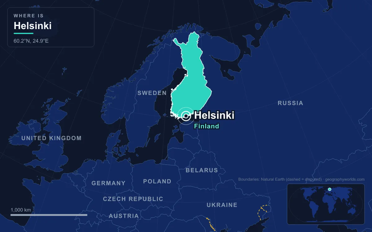 Map marking the location of Helsinki