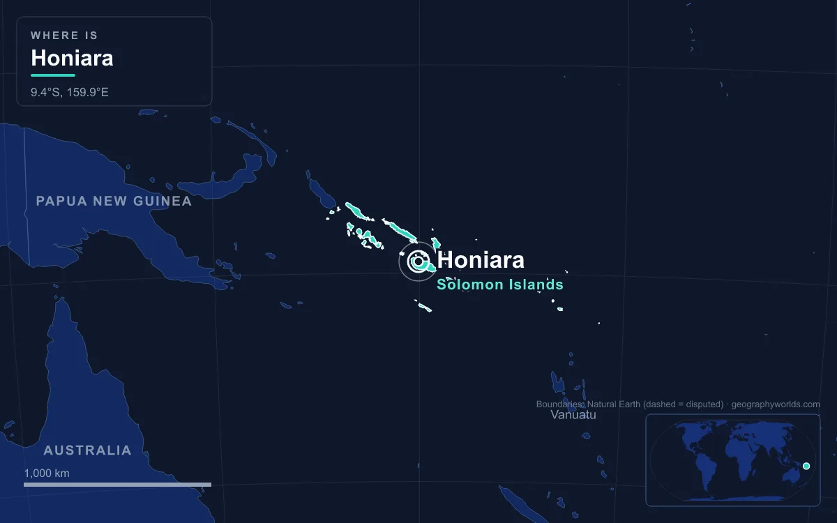 Map marking the location of Honiara