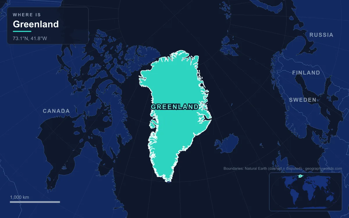 Map highlighting Greenland and its neighbours