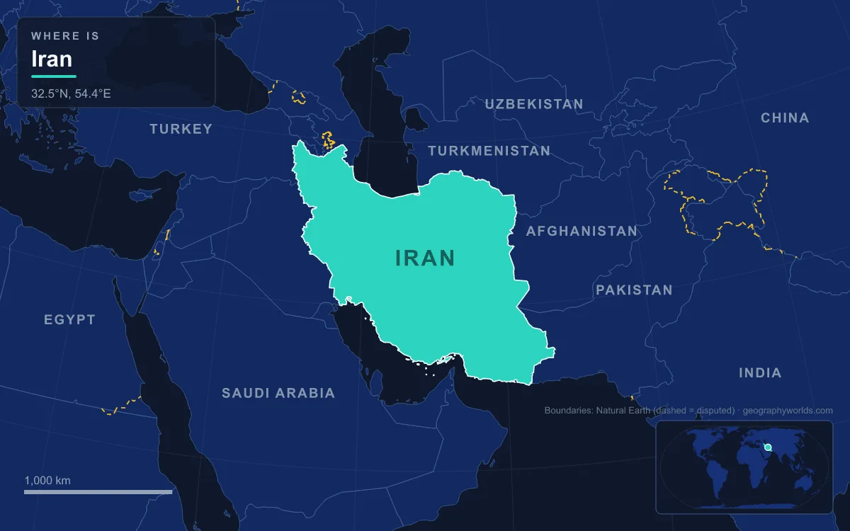 Map highlighting Iran and its neighbours