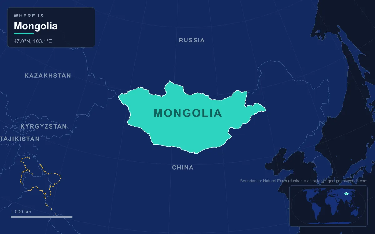 Map highlighting Mongolia and its neighbours