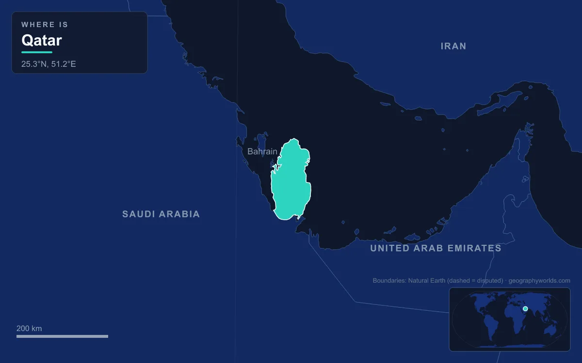 Map highlighting Qatar and its neighbours