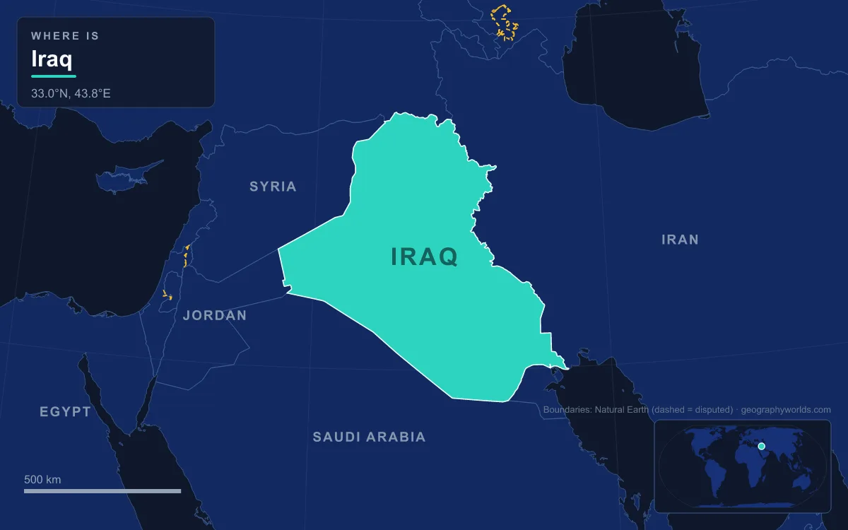 Map highlighting Iraq and its neighbours