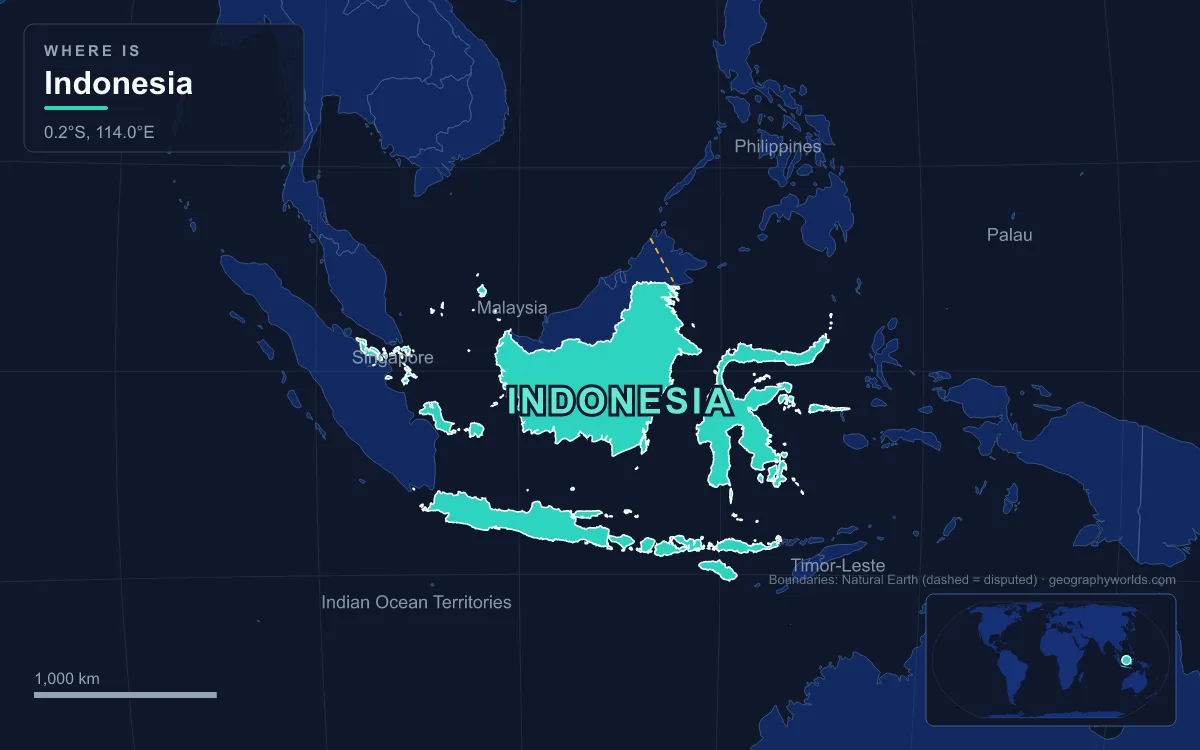 Map highlighting Indonesia and its neighbours