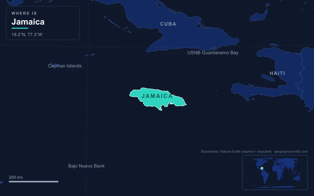 Map highlighting Jamaica and its neighbours
