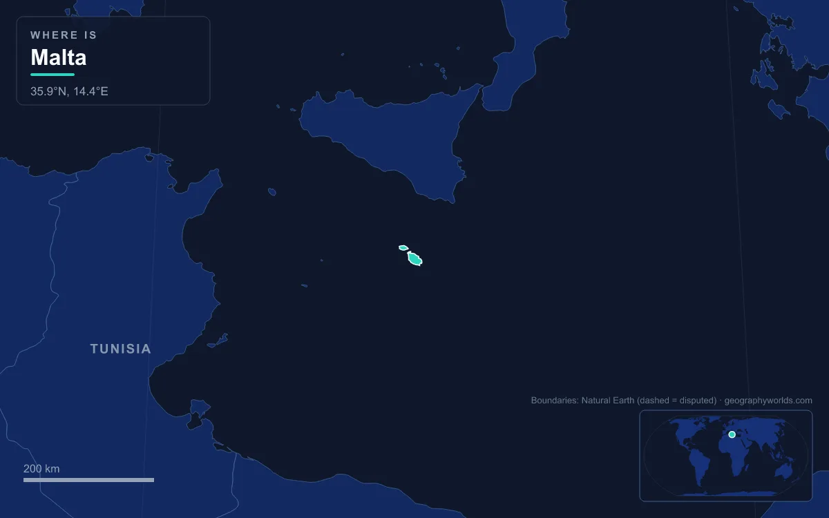 Map highlighting Malta and its neighbours