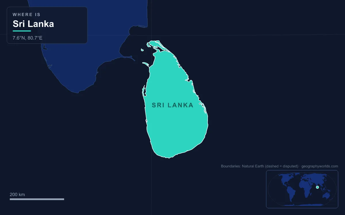 Map highlighting Sri Lanka and its neighbours