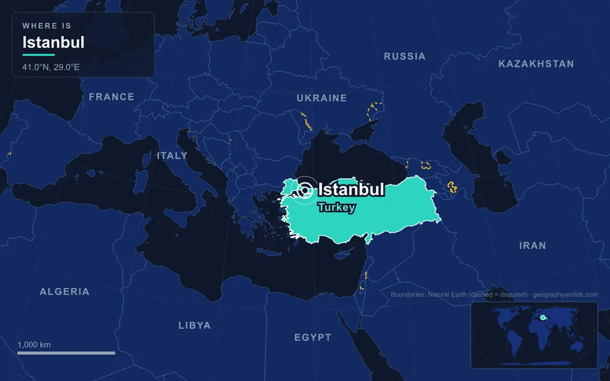 Map marking the location of Istanbul