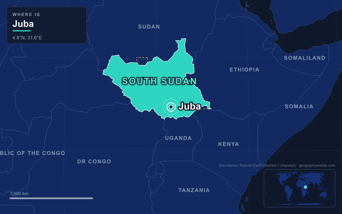 Map marking the location of Juba