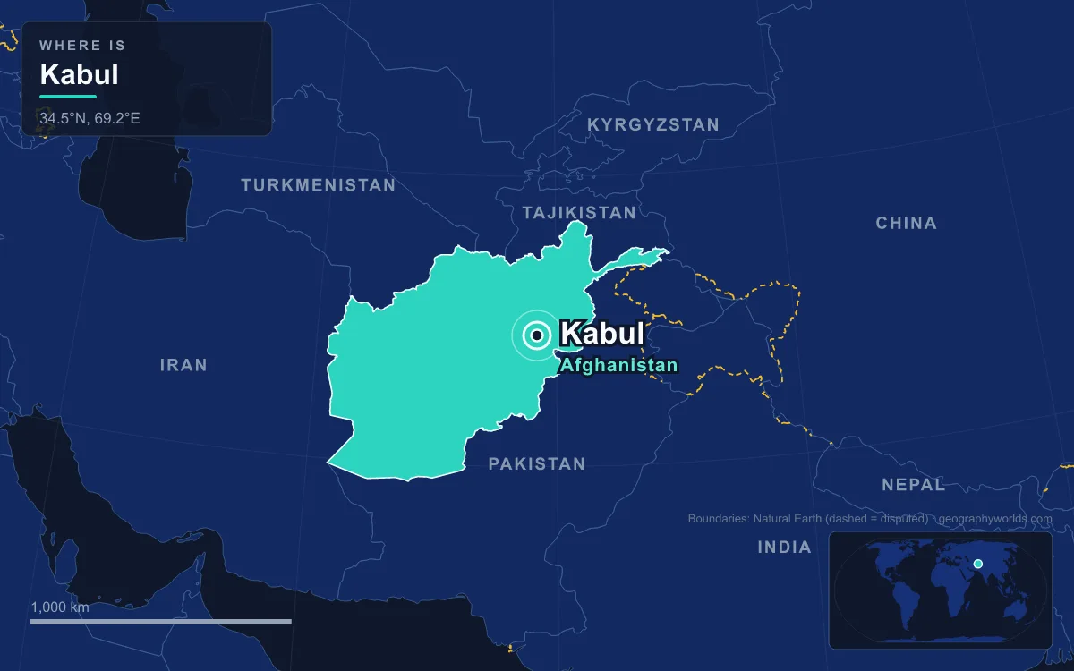 Map marking the location of Kabul
