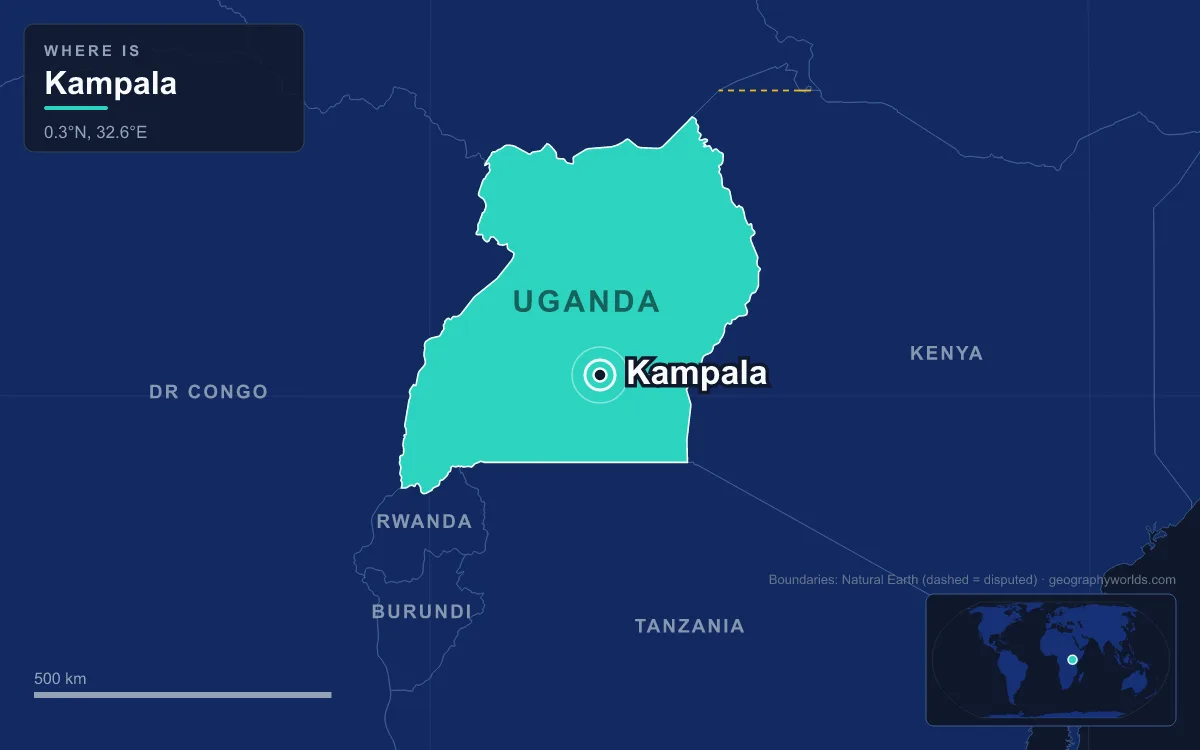 Map marking the location of Kampala