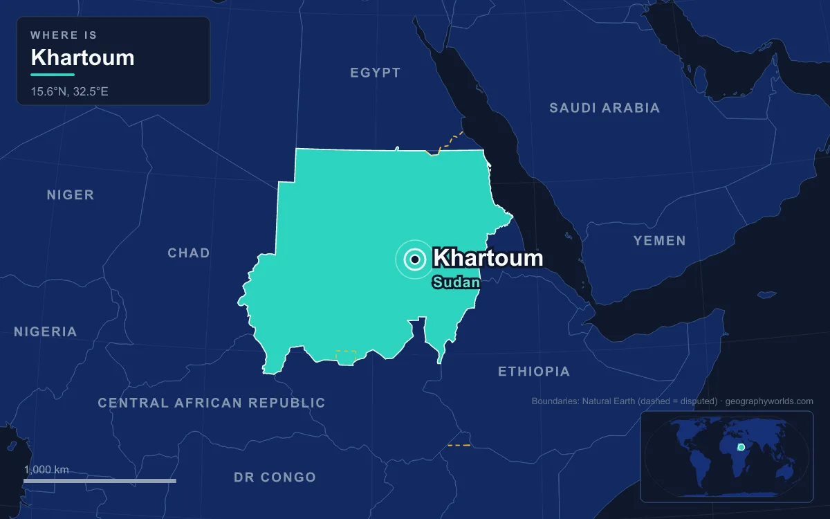 Map marking the location of Khartoum
