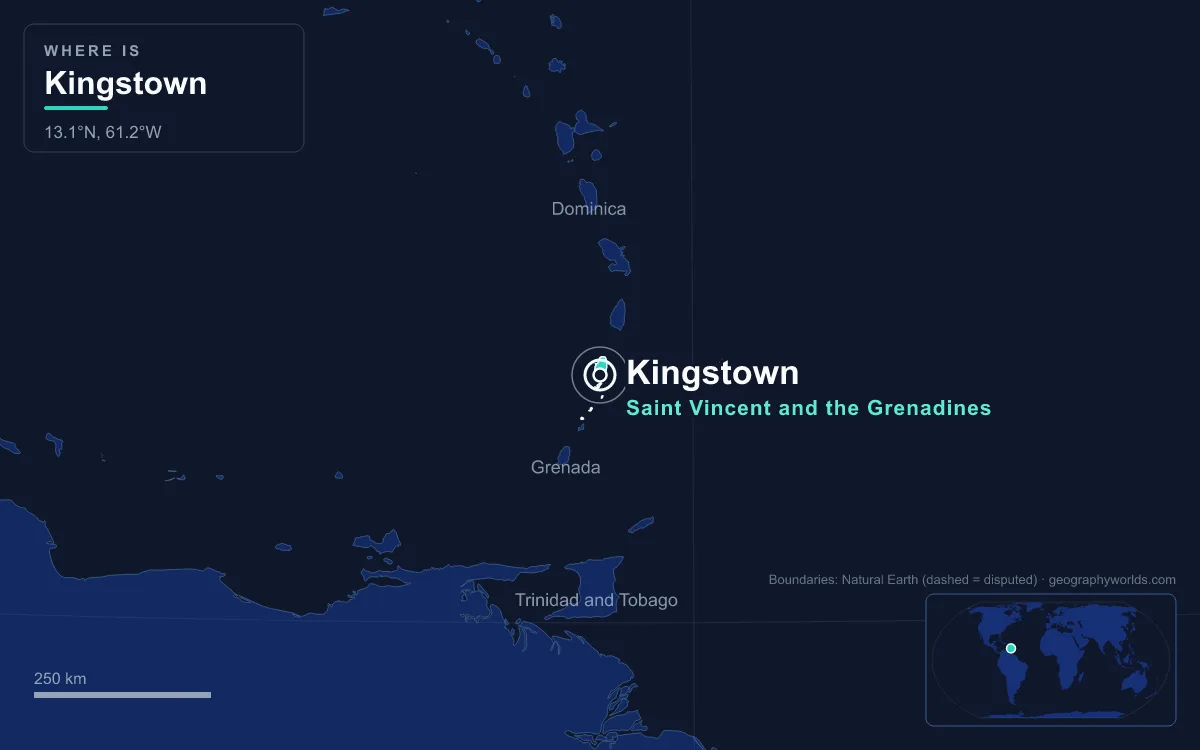Map marking the location of Kingstown