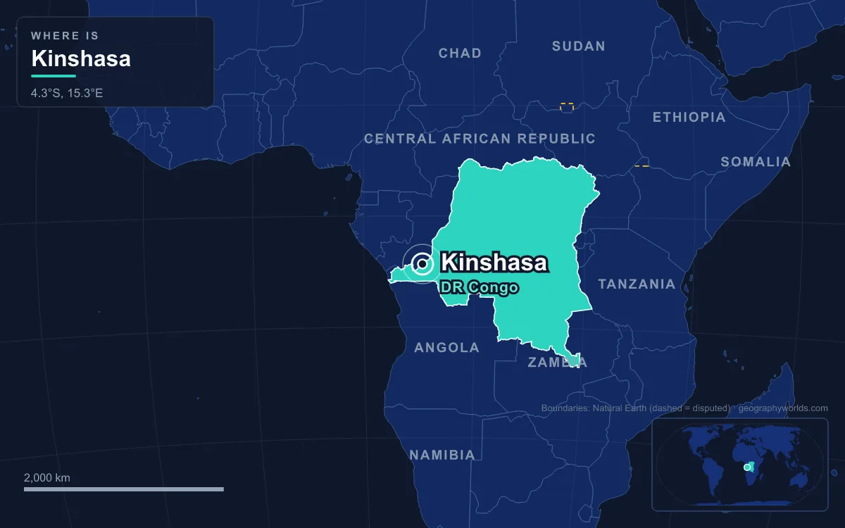 Map marking the location of Kinshasa