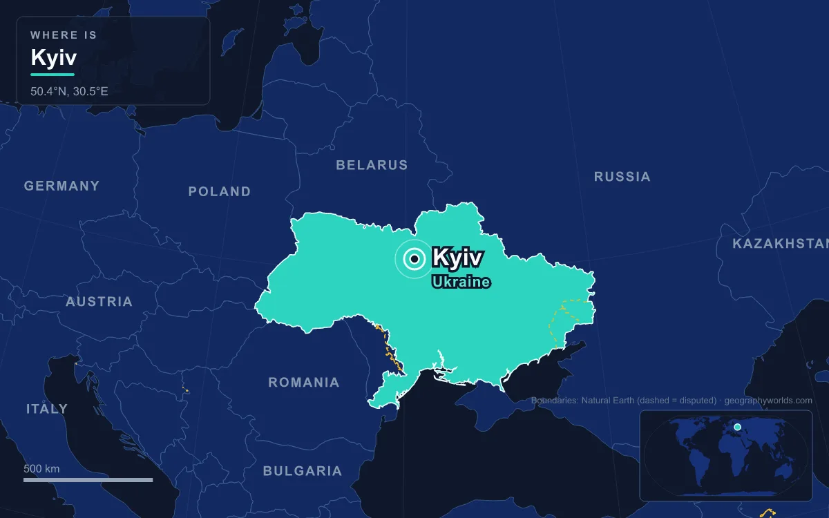 Map marking the location of Kyiv