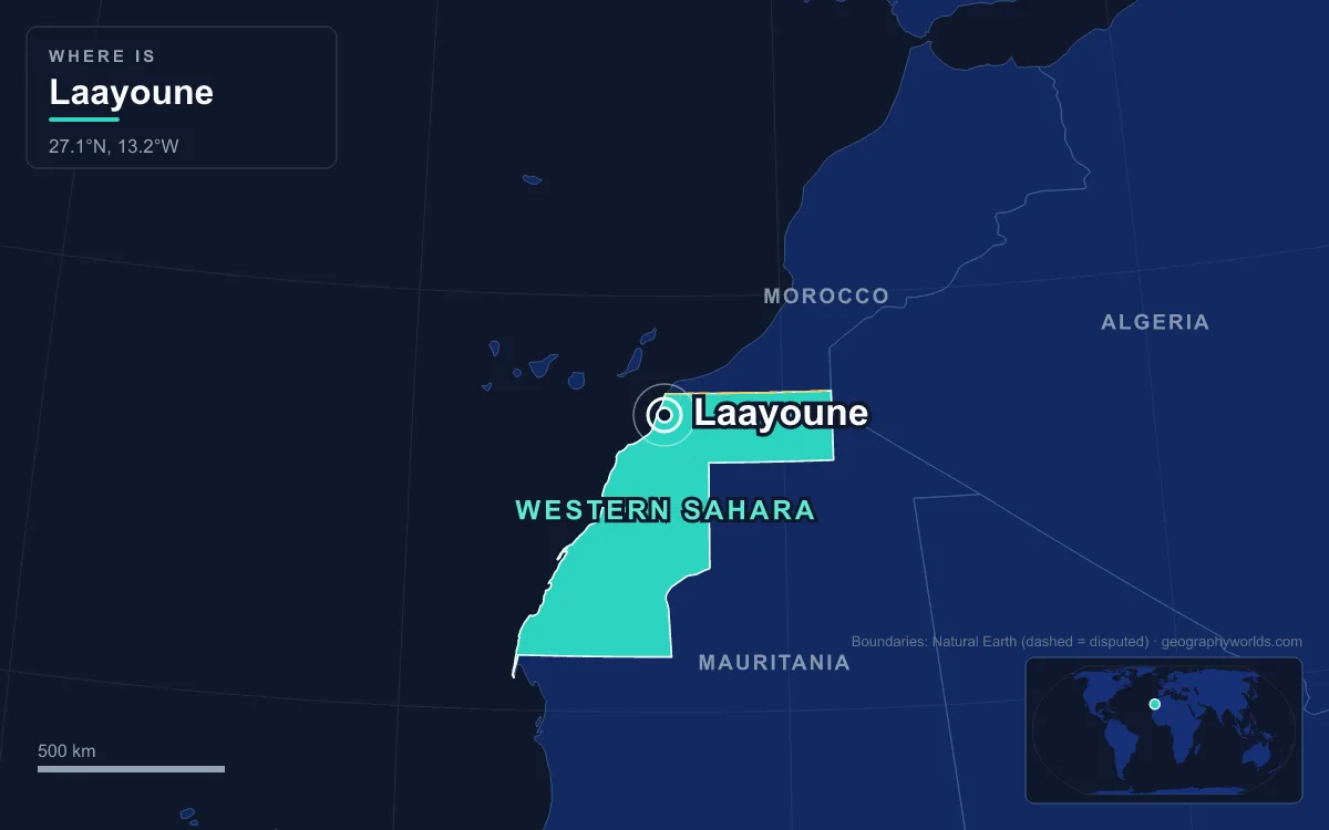 Map marking the location of Laayoune