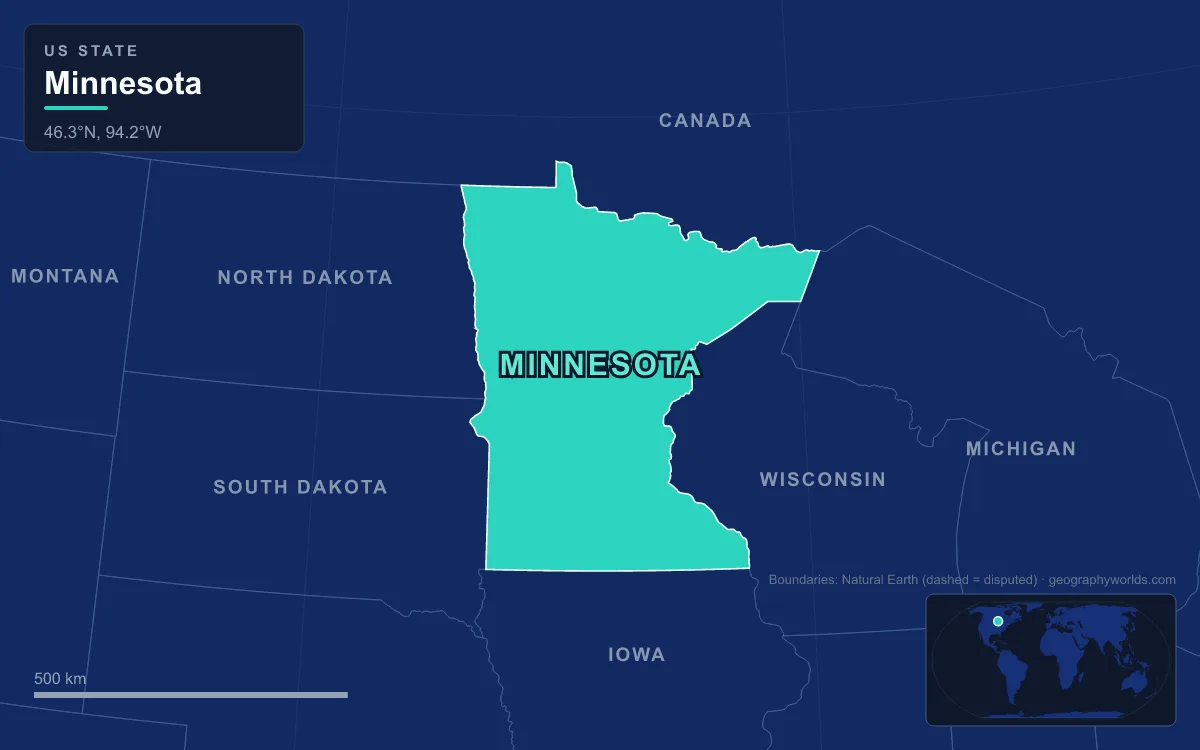 Map highlighting Minnesota and its neighbours