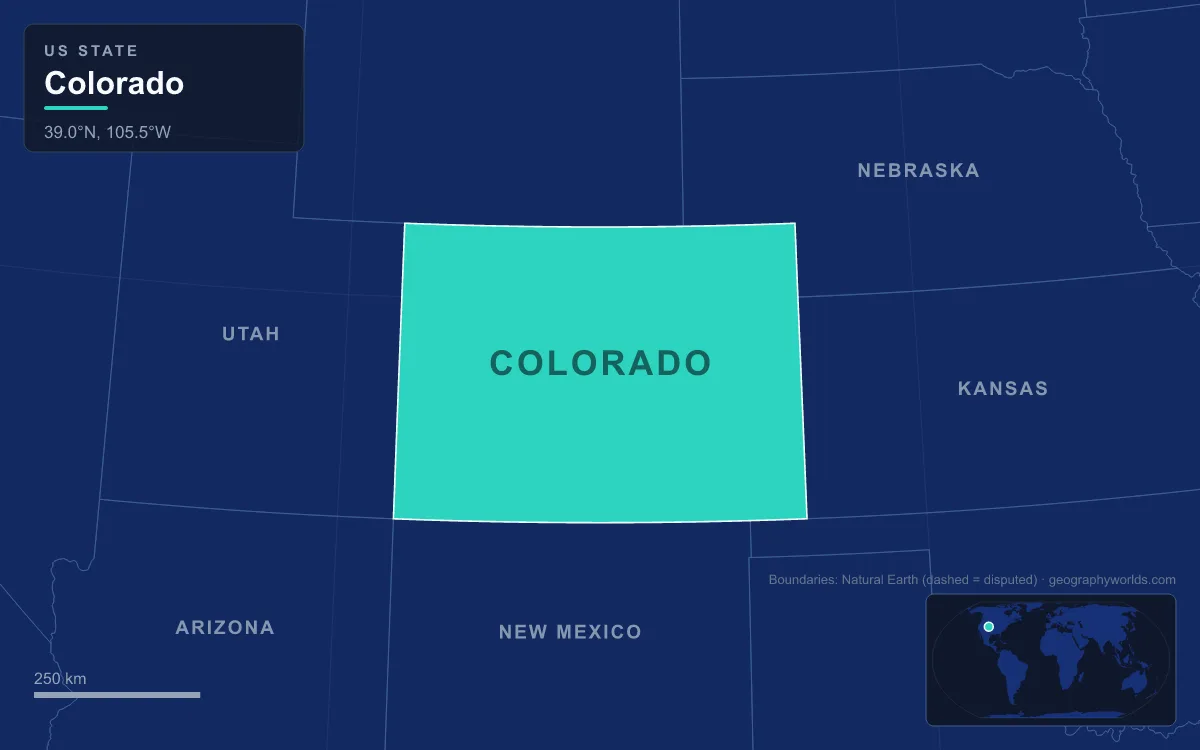 Map highlighting Colorado and its neighbours