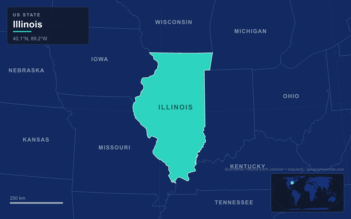 Map highlighting Illinois and its neighbours
