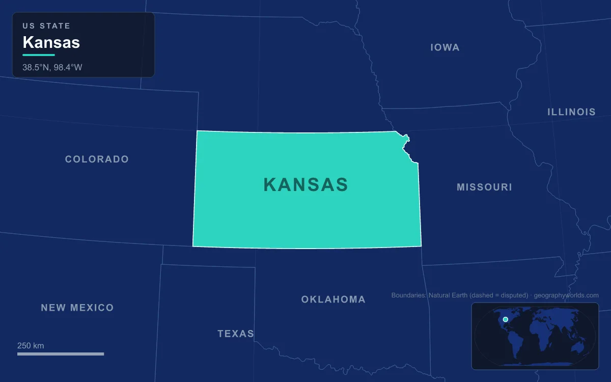 Map highlighting Kansas and its neighbours