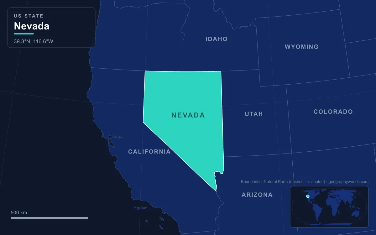 Map highlighting Nevada and its neighbours