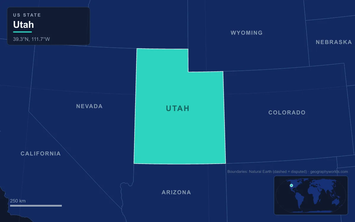 Map highlighting Utah and its neighbours