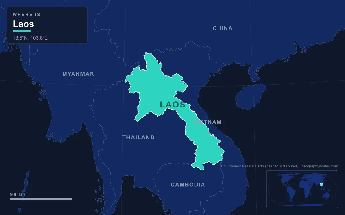 Map highlighting Laos and its neighbours