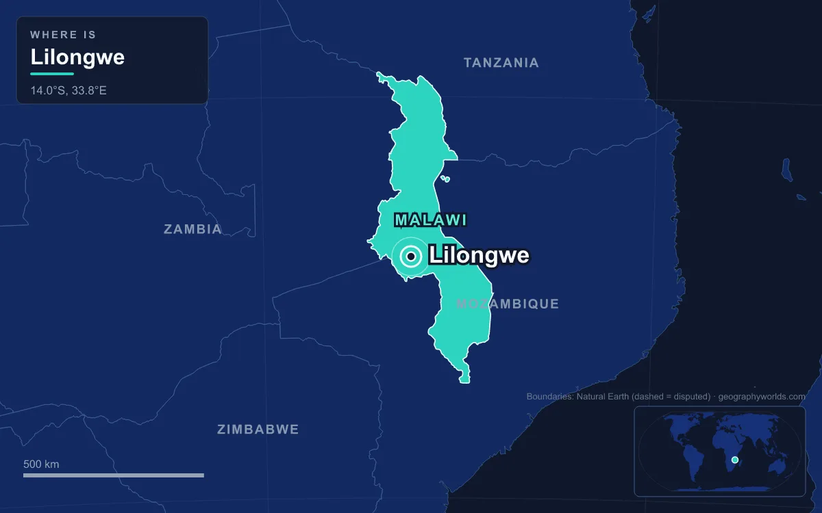 Map marking the location of Lilongwe