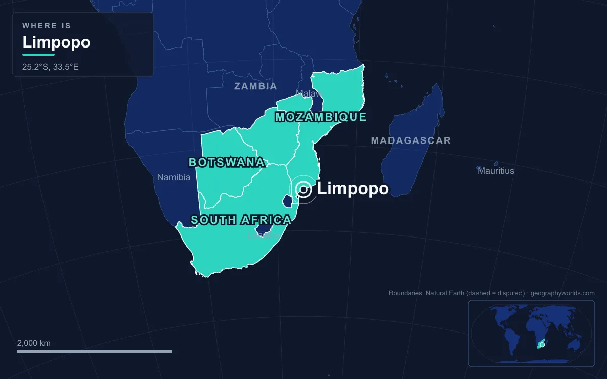 Map marking the location of Limpopo