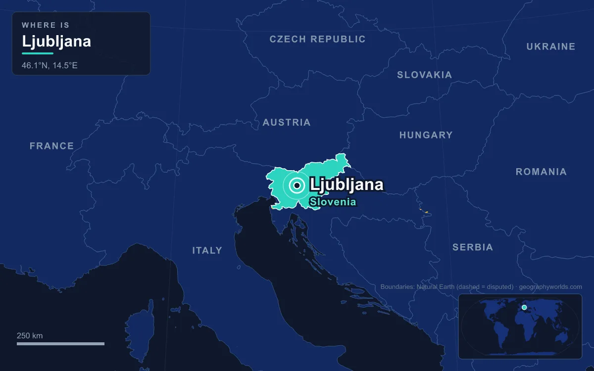 Map marking the location of Ljubljana