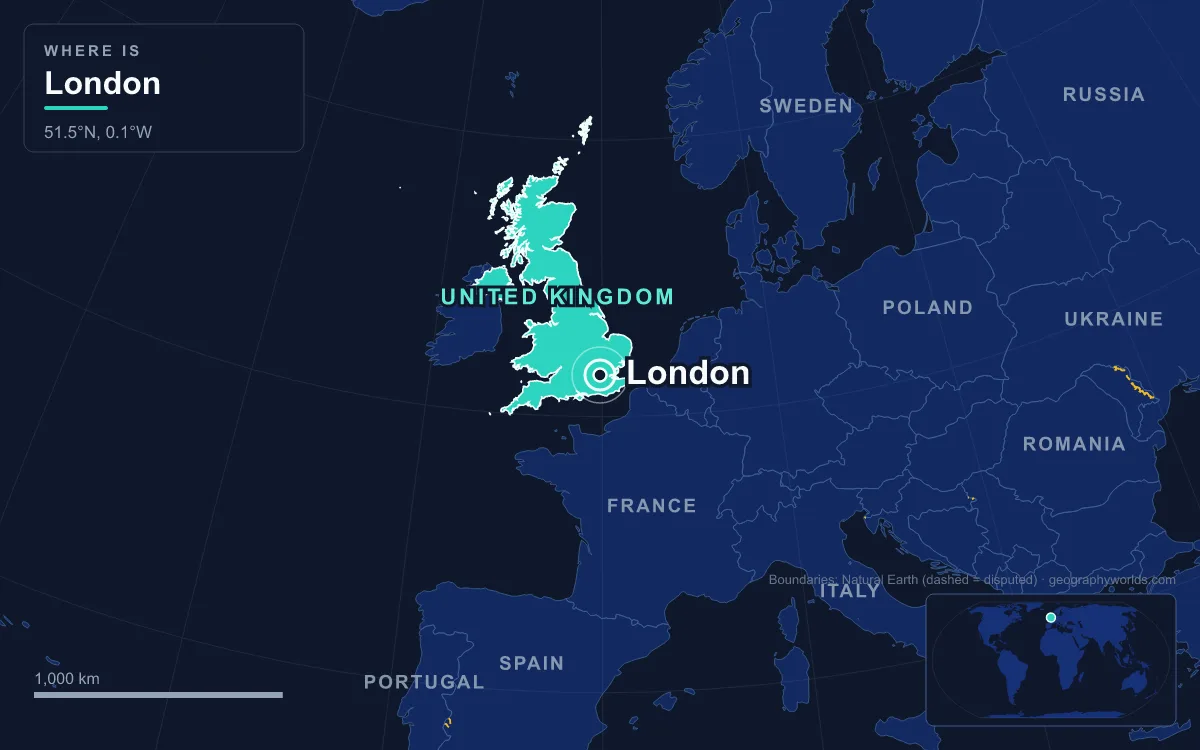 Map marking the location of London