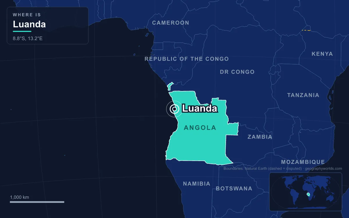 Map marking the location of Luanda