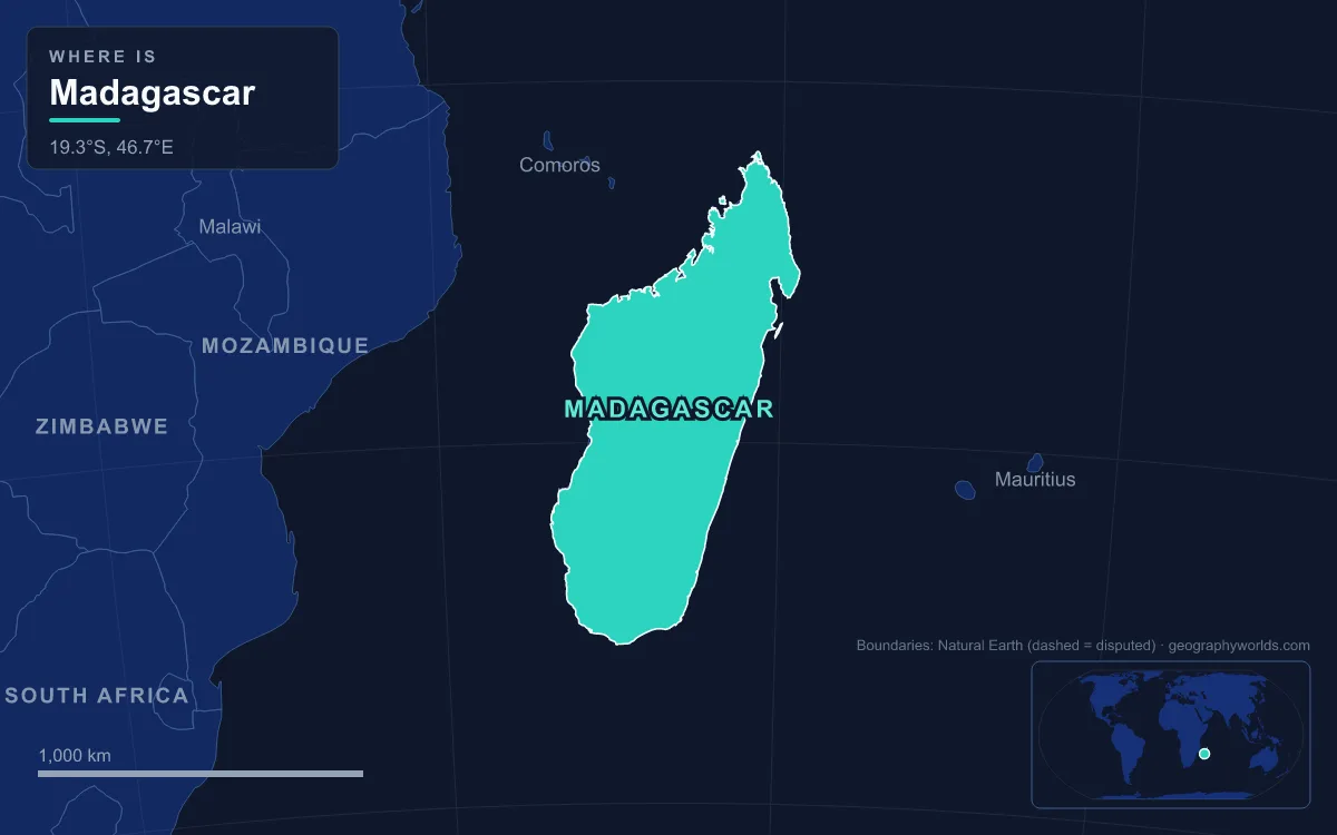 Map highlighting Madagascar and its neighbours