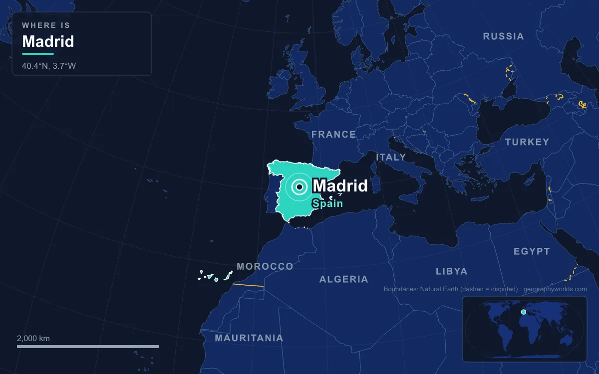Map marking the location of Madrid