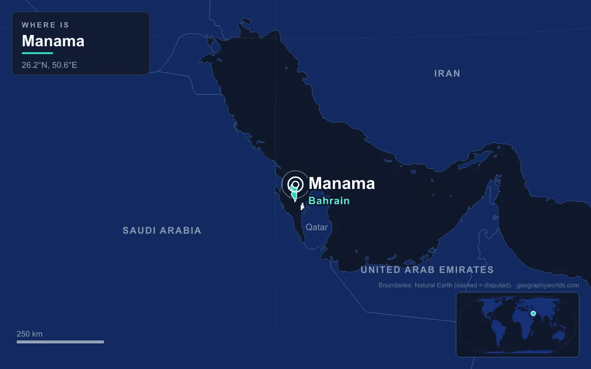 Map marking the location of Manama