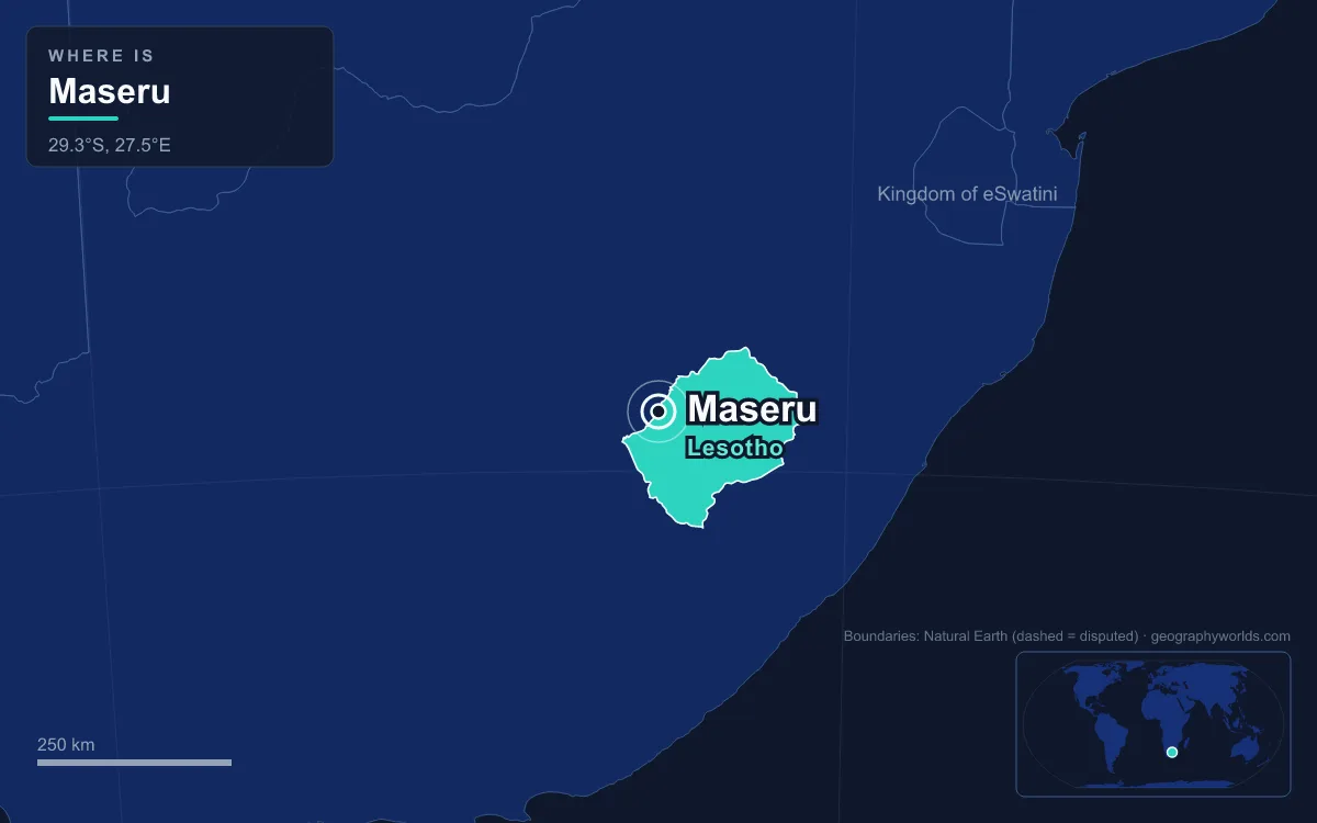 Map marking the location of Maseru