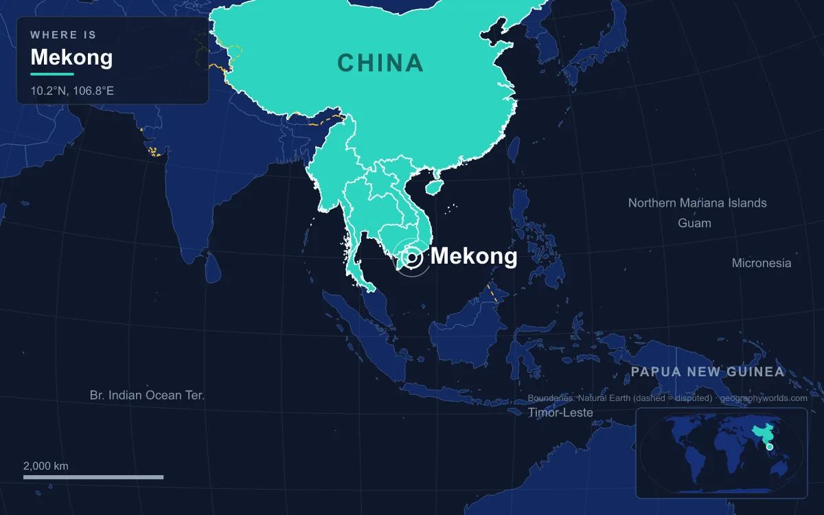 Map marking the location of Mekong